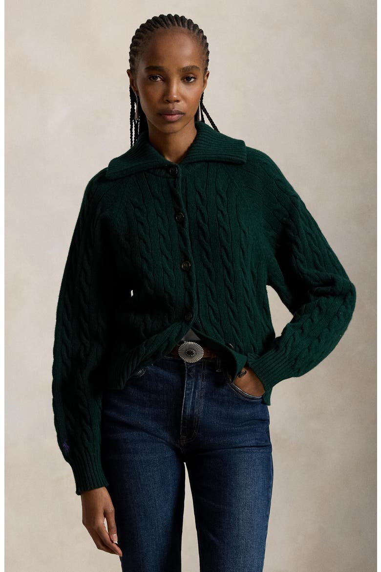 Cable Knit Wool & Cashmere Cardigan, Alternate, color, GREEN