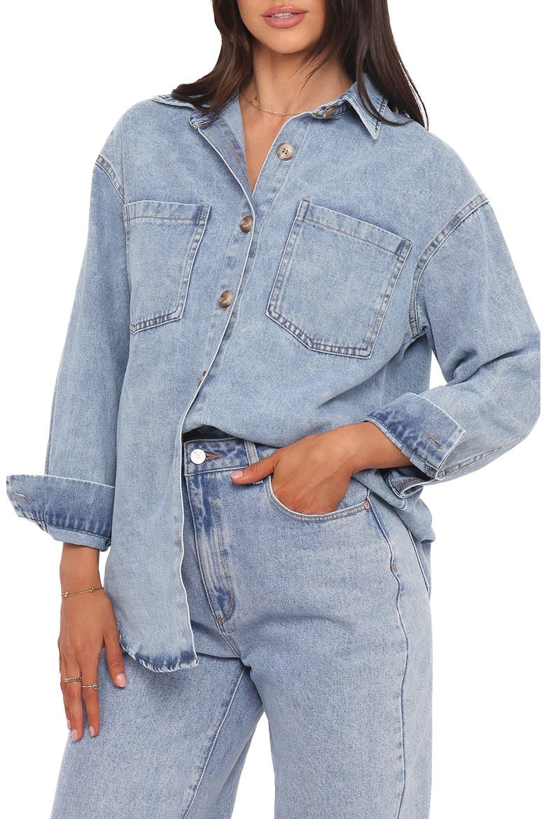 Anicia Oversize Denim Button-Up Shirt, Main, color, LIGHT