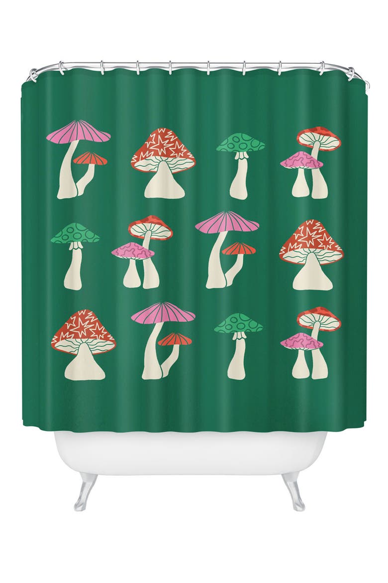 Festive Mushrooms Shower Curtain, Main, color, GREEN