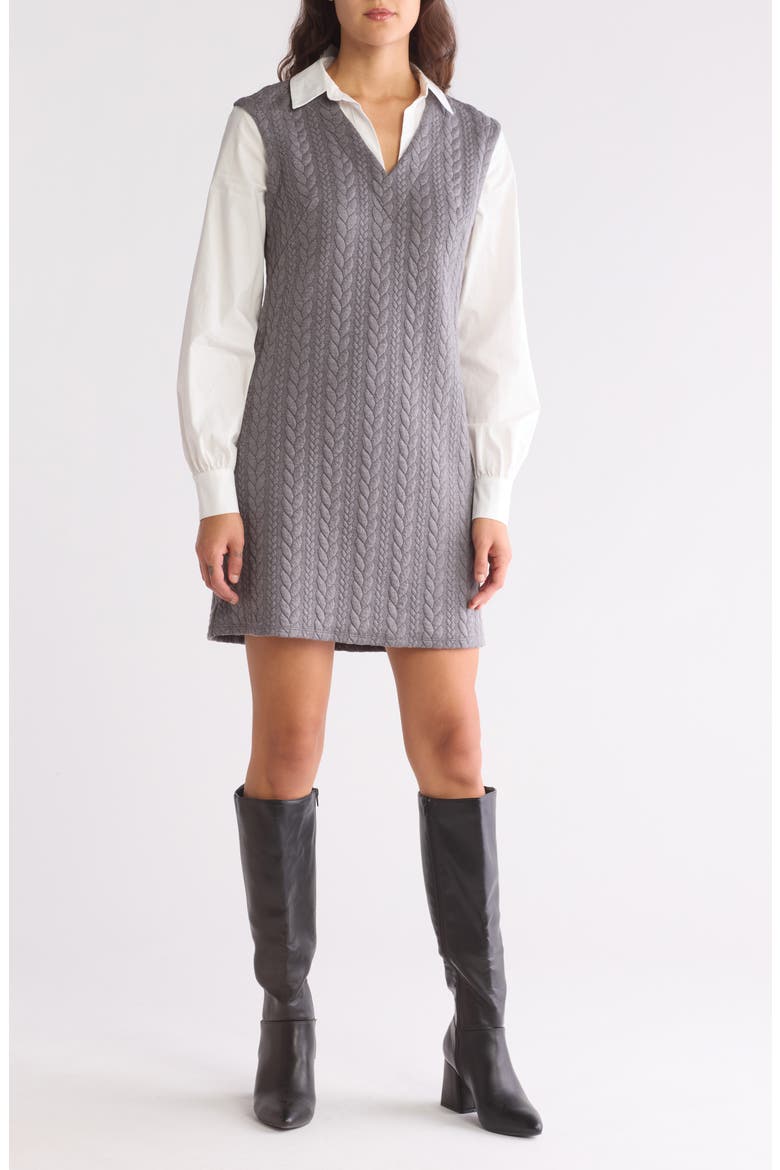 Long Sleeve Twofer Shirtdress, Alternate, color, GREY