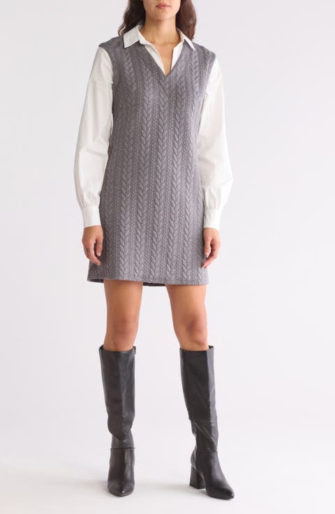 Long Sleeve Twofer Shirtdress