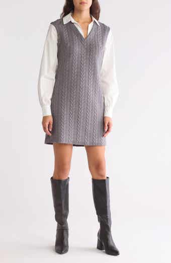 Eliza J Long Sleeve Twofer Shirtdress