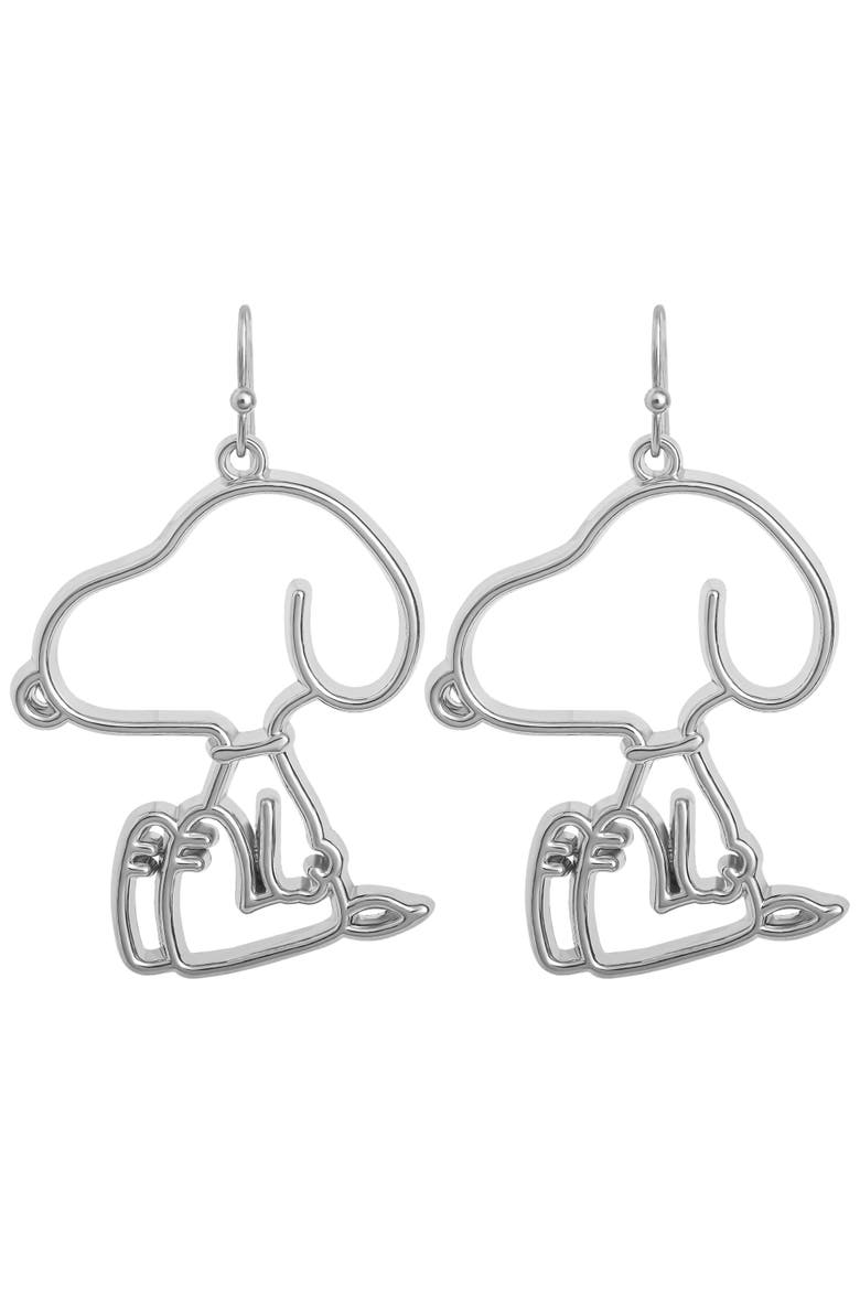 Snoopy Outline Dangle Earrings for Women Official License, Alternate, color, Silver