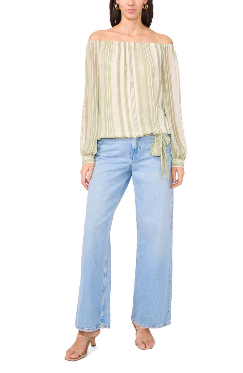 Vince Camuto Stripe Off the Shoulder Tie Hem Top, Alternate, color, 