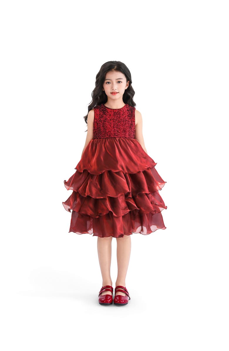 Tulleen Sequin & Tiered Organza Dress, Main, color, Red