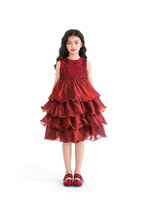 Sequin & Tiered Organza Dress