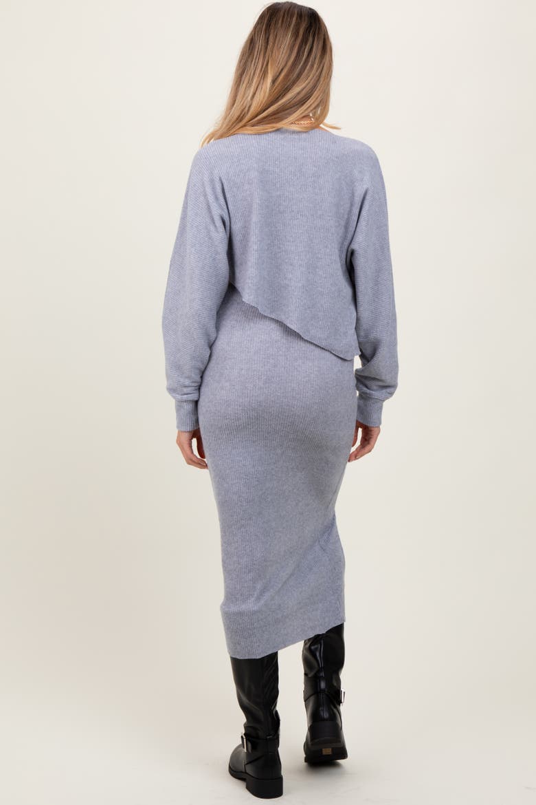 Ribbed Knit Asymmetric Top Midi Skirt Set, Alternate, color, Grey