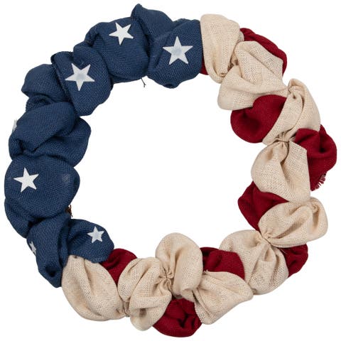 Americana Stars and Stripes Burlap Patriotic Wreath - 20" - Unlit