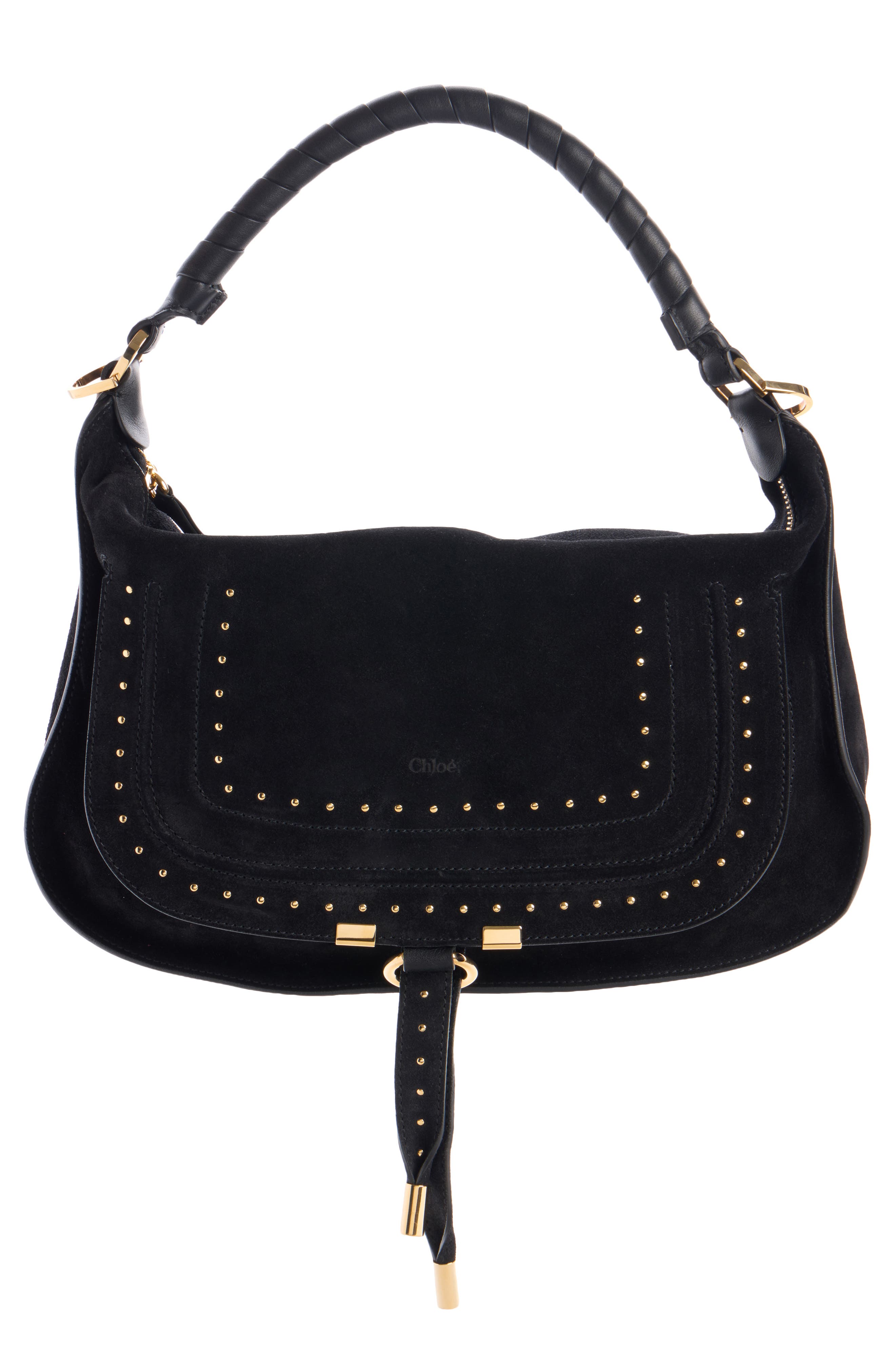 Marcie Suede Shoulder Bag, Main, color, BLACK