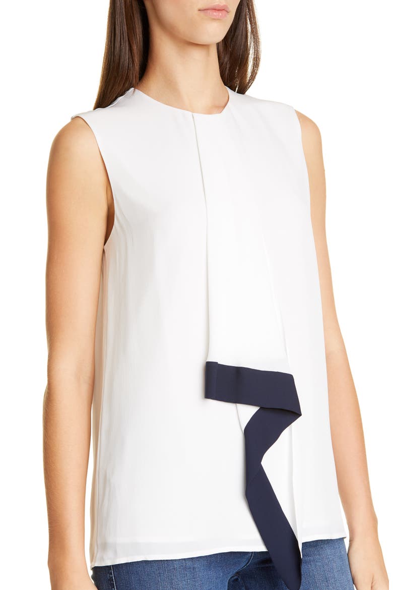 Silk Georgette Sleeveless Blouse, Alternate, color, WHITE/ NAVY