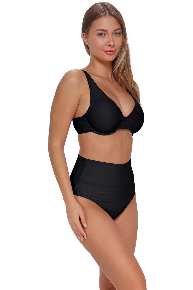 Arlene High Waist Bikini Swim Bottoms with Tummy Control, Alternate, color, BLACK