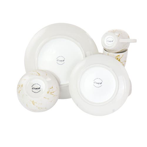 Elama Fine Marble 16 Piece Stoneware Dinnerware Set In White