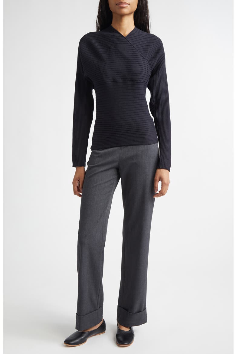 Polenta Extrafine Merino Wool Rib Sweater, Alternate, color, DARK GREY