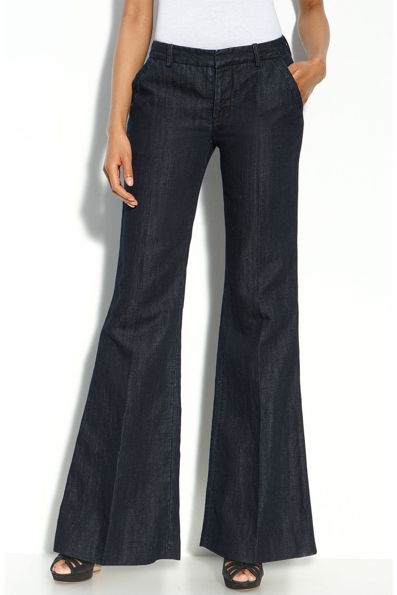 'Indigo' Flared Stretch Denim Trousers, Alternate, color, NOCE