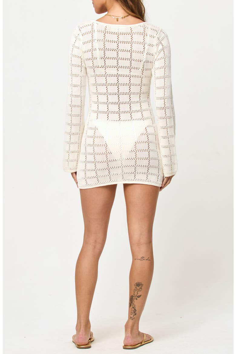 Jessa Long Sleeve Open Stitch Cover-Up Minidress, Alternate, color, CREAM
