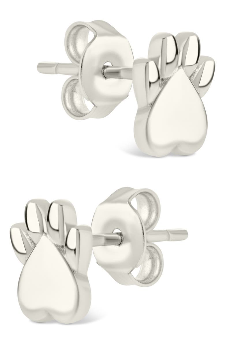 Sterling Forever Paw Print Stud Earrings, Alternate, color, Silver
