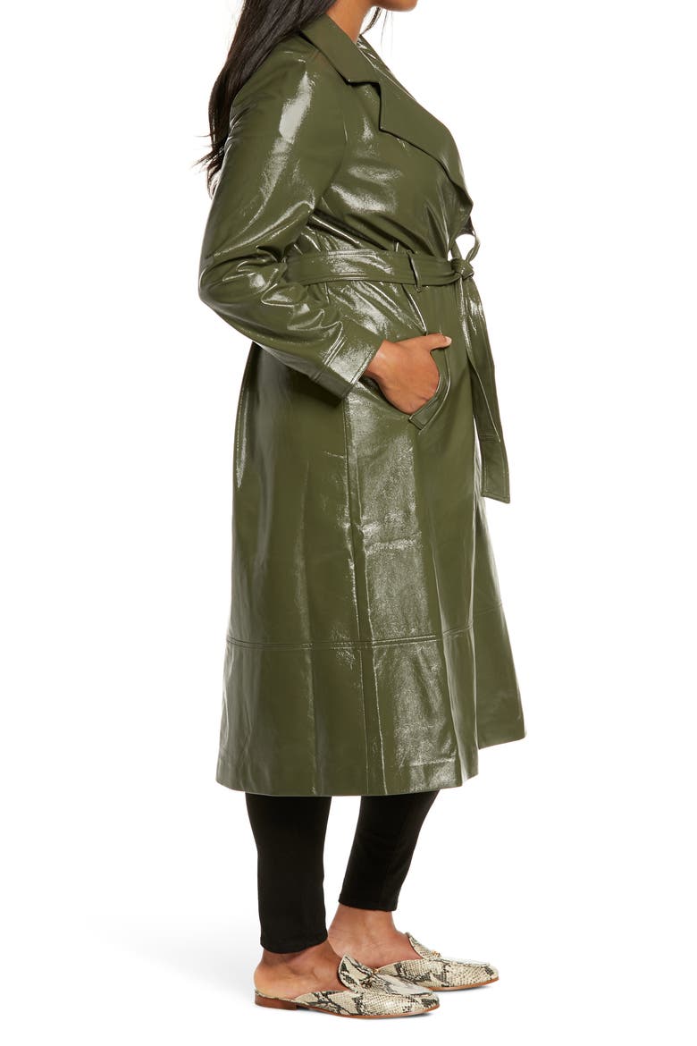Faux Patent Leather Trench Coat, Alternate, color, OLIVE NIGHT