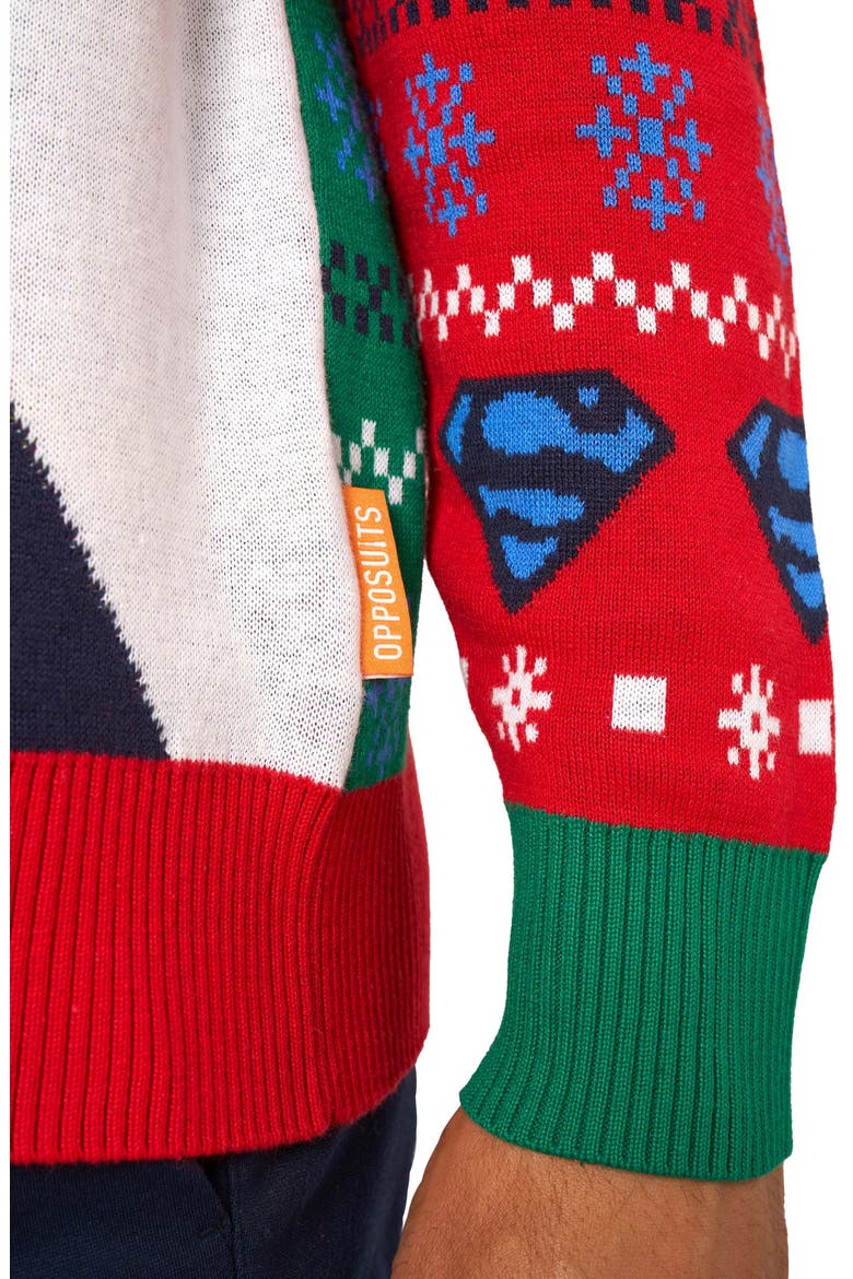 Superman Christmas Crewneck Sweater, Alternate, color, RED MULTI