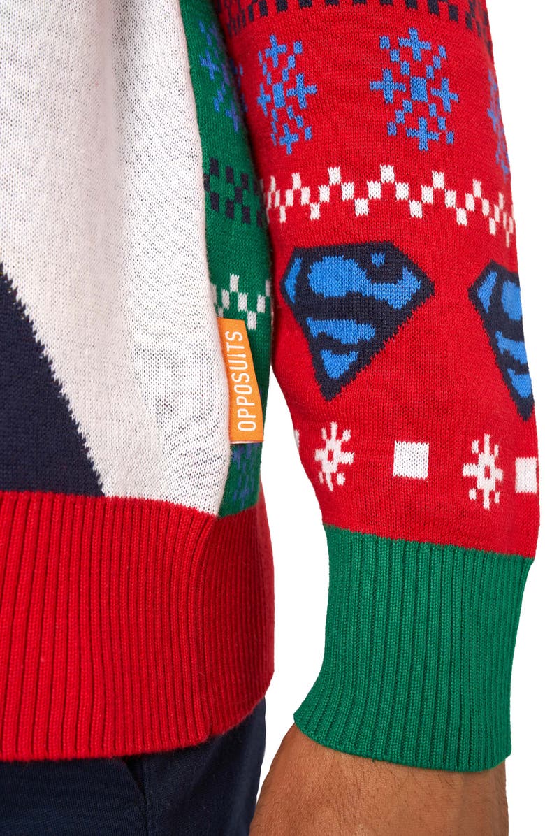 OppoSuits Superman Christmas Crewneck Sweater, Alternate, color, Red Multi