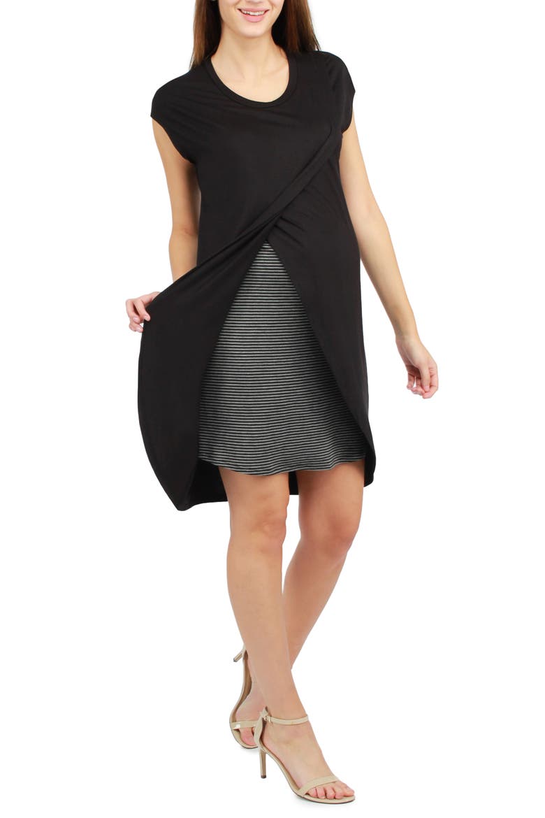Lille Layered Maternity/Nursing Dress, Alternate, color, BLACK
