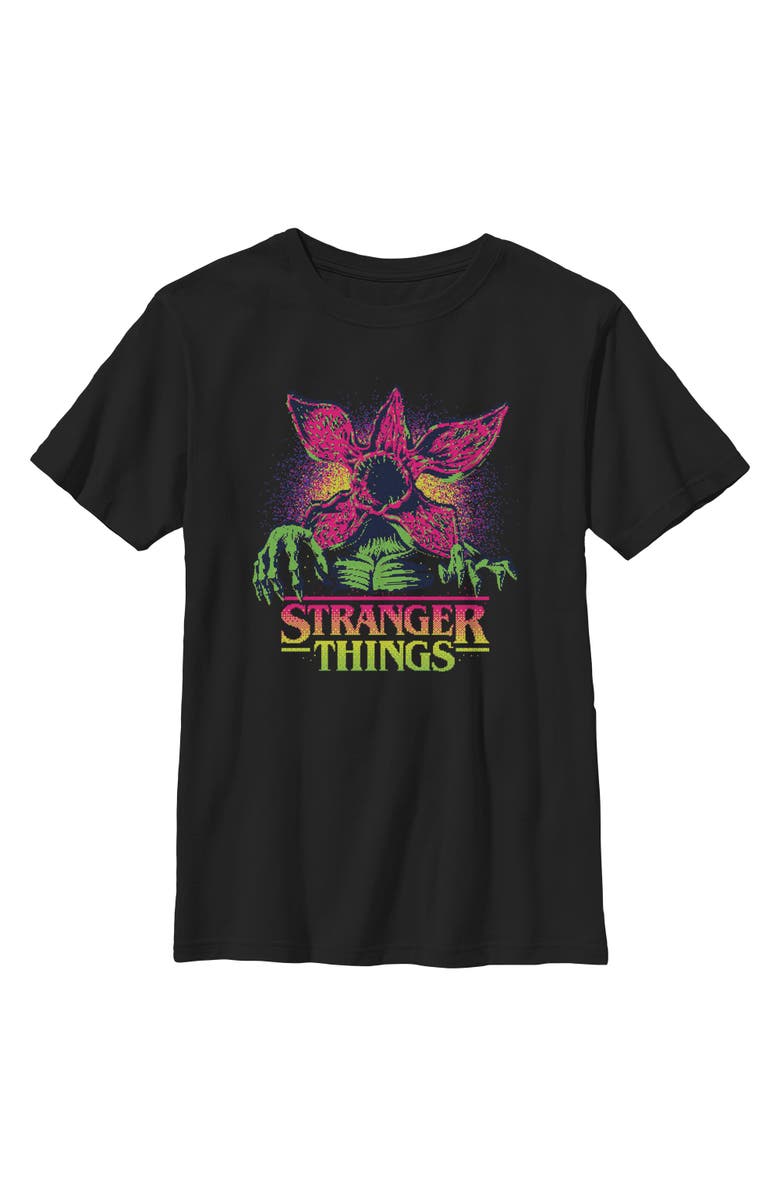 Stranger Things Boy's Stranger Things Demogorgon Neon Pixel Logo  Graphic T-Shirt, Main, color, Black