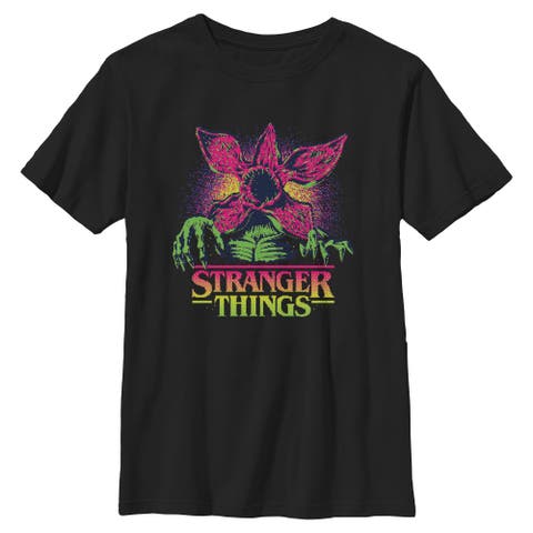 Boy's Stranger Things Demogorgon Neon Pixel Logo  Graphic T-Shirt