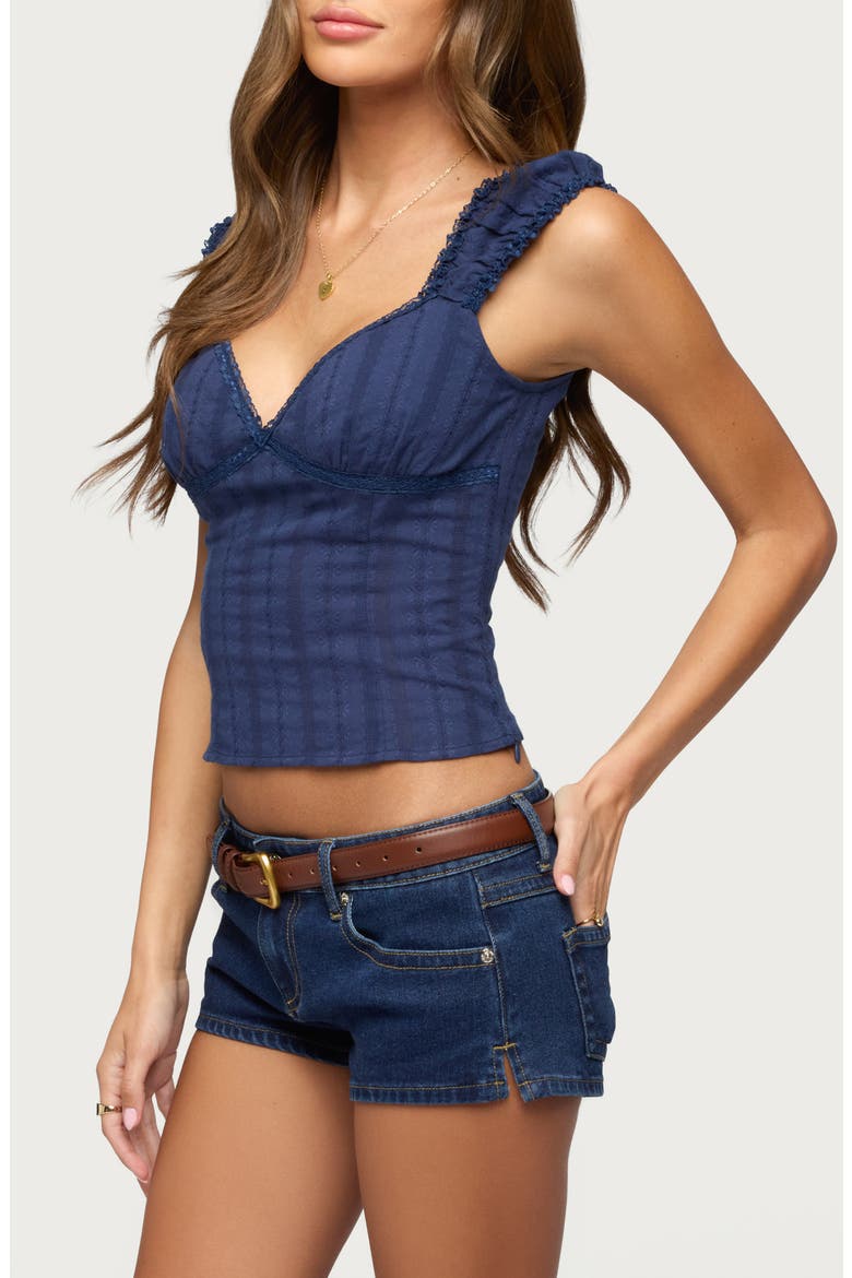 Katherine Embroidered Lace Trim Crop Top, Alternate, color, NAVY