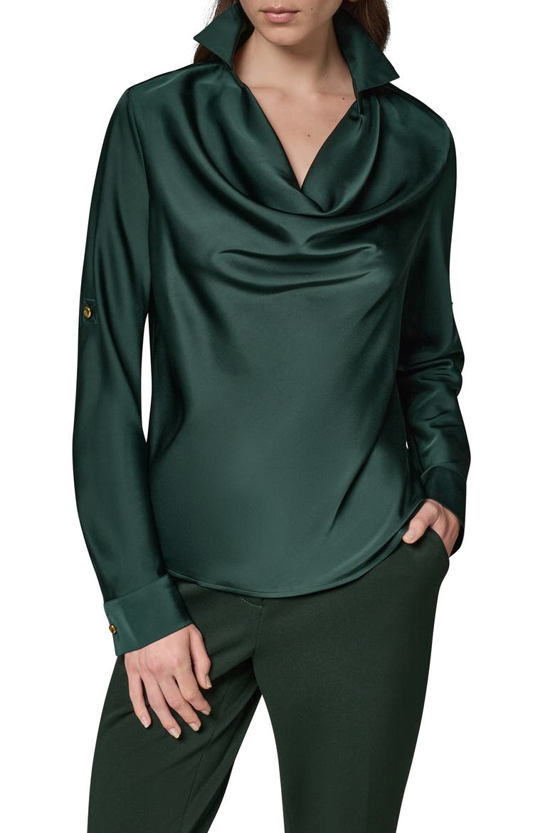 Cowl Neck Top with Roll Sleeves, Main, color, BLACK FOREST