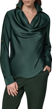 Donna Karan New York Cowl Neck Top with Roll Sleeves
