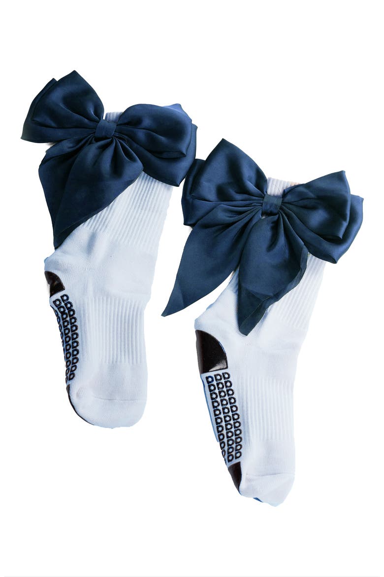 Anna Bow No-Slip Grip Crew Socks, Main, color, LIGHT BLUE/NAVY