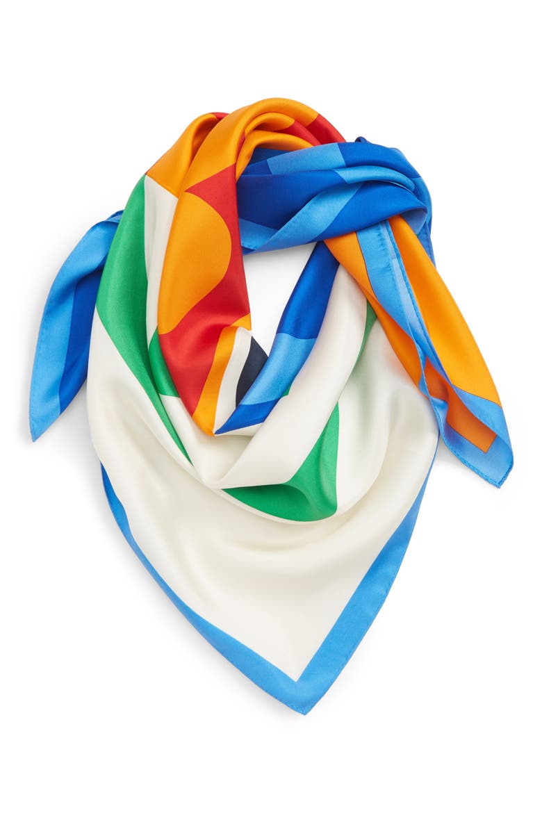 Colorblock Logo Silk Scarf, Alternate, color, BONDI BLUE
