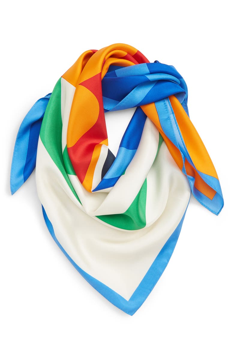 Tory Burch Colorblock Logo Silk Scarf, Alternate, color, 
