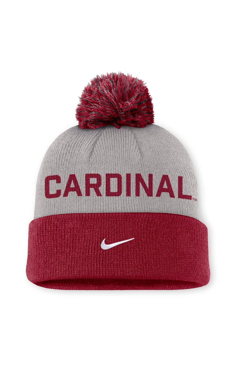 Nike Men's Nike Gray/Cardinal Stanford Cardinal Primetime Peak Cuffed Knit Hat with Pom, Alternate, color, Gray