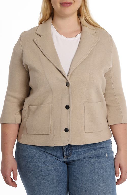 MINNIE ROSE Three-Quarter Sleeve Cotton Blend Knit Blazer in Brown Sugar 