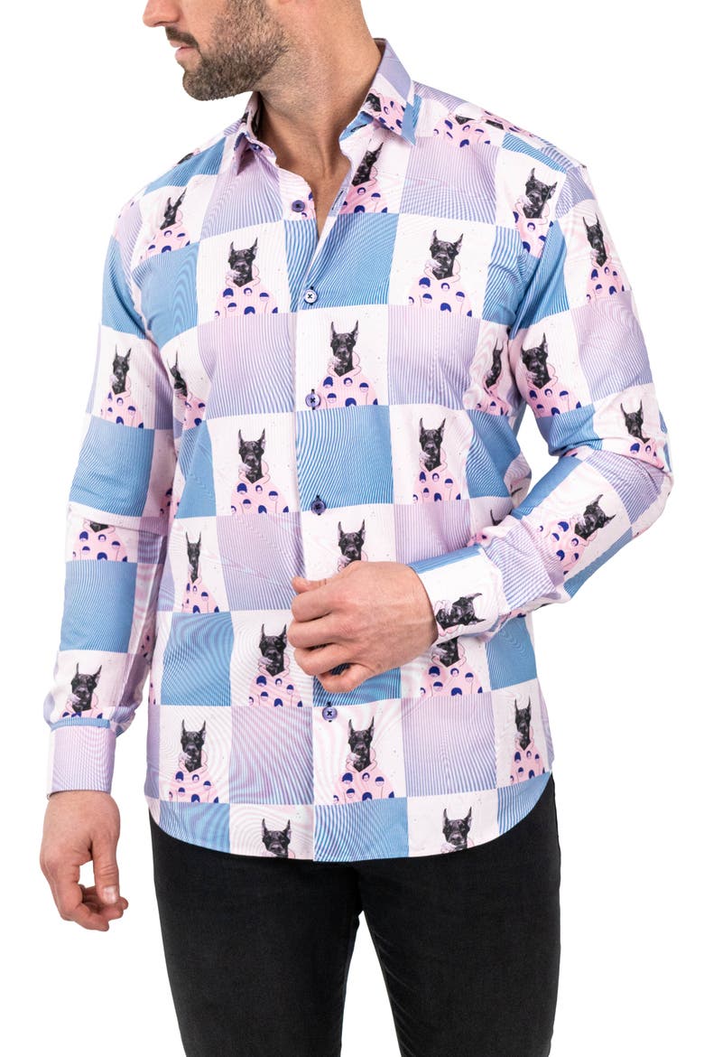 Fibonacci Snoop Contemporary Fit Button-Up Shirt, Alternate, color, PINK