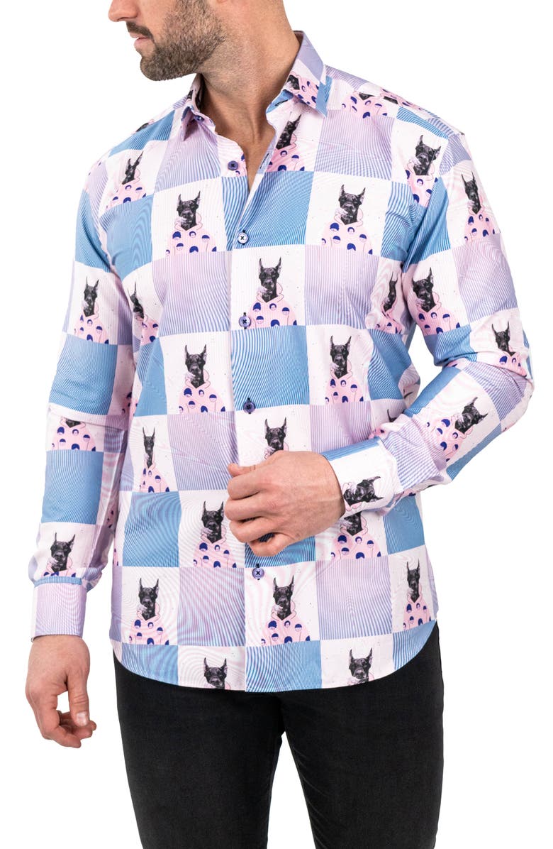Maceoo Fibonacci Snoop Contemporary Fit Button-Up Shirt, Alternate, color, Pink