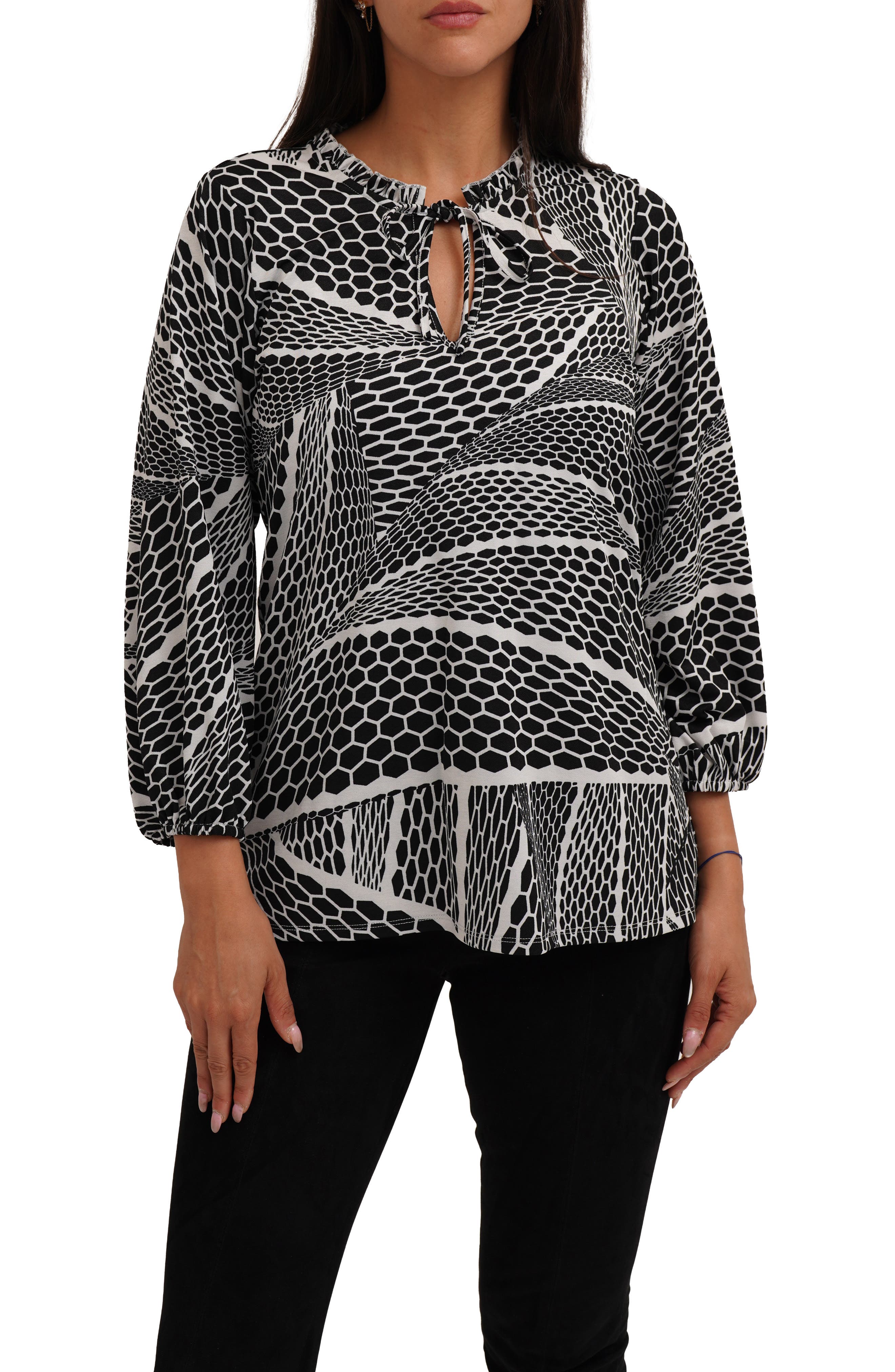 SUNNY LEIGH Printed Mesh Long Sleeve Top