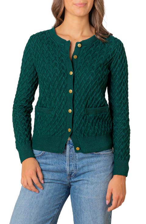 Organic Herringbone Stitch Cardigan Sweater