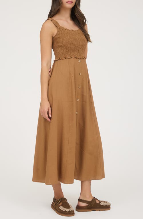 Blu Pepper Smocked Midi Sundress In Brown