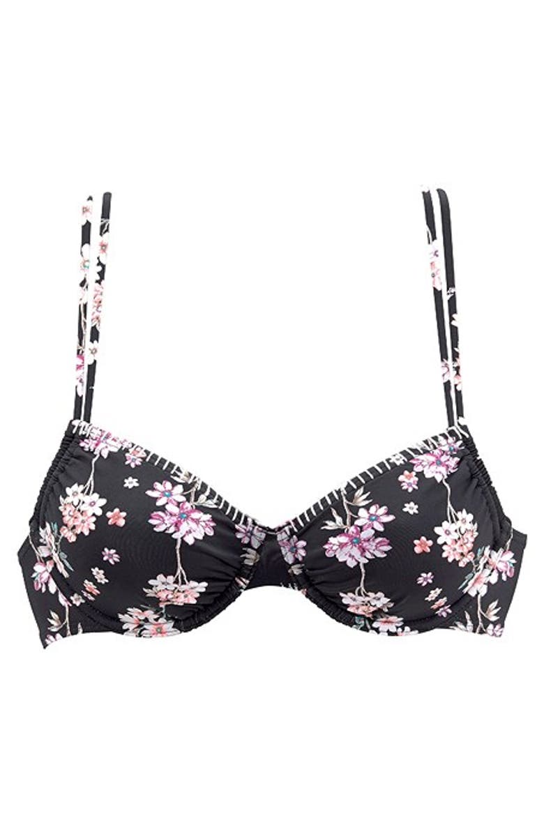 LASCANA Trimmed Underwire Bikini Top Size 32C, Alternate, color, Black Printed