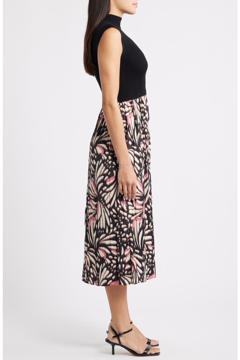Sleeveless Mixed Media Midi Dress, Alternate, color, BLACK MULTI