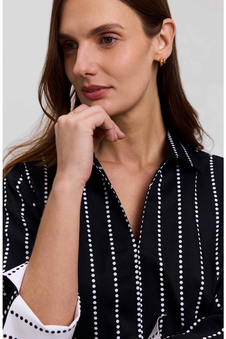Agnes Dot Stripe Three-Quarter Sleeve Cotton Popover Top, Alternate, color, BLACK/ WHITE