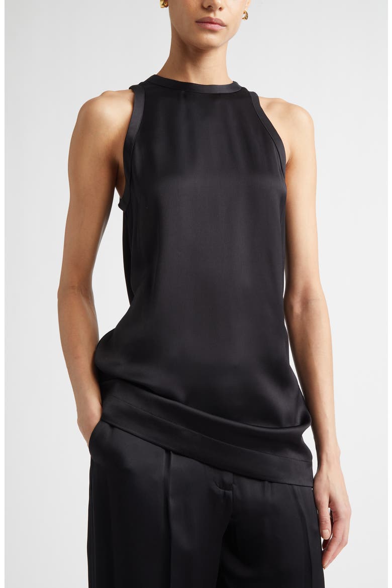 Curved Satin Tank, Alternate, color, BLACK