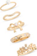 Loren Olivia Set of 5 Faux Pearl Stackable Rings