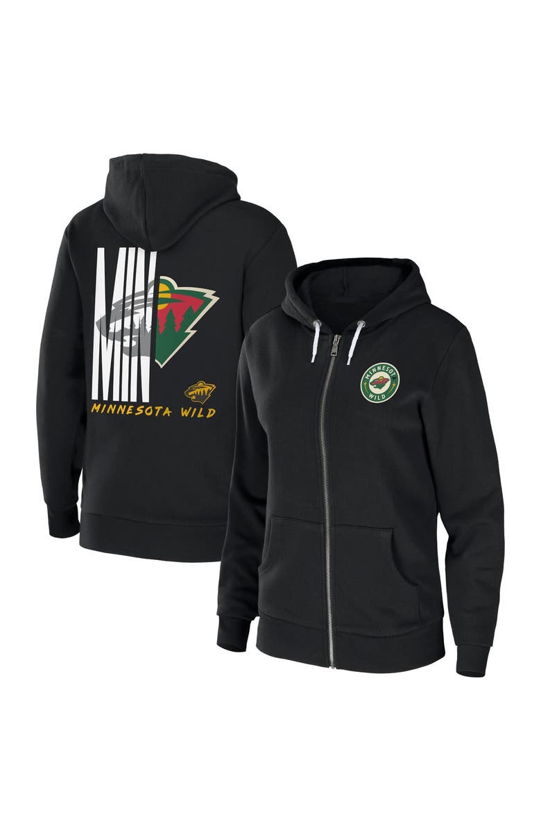 WEAR by Erin Andrews Women's WEAR by Erin Andrews Black Minnesota Wild Sponge Fleece Full-Zip Hoodie, Main, color, 