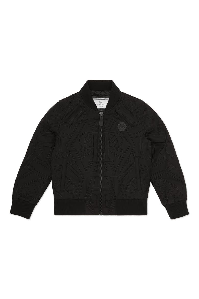 Leather Bomber Monogram Boy, Main, color, black/black