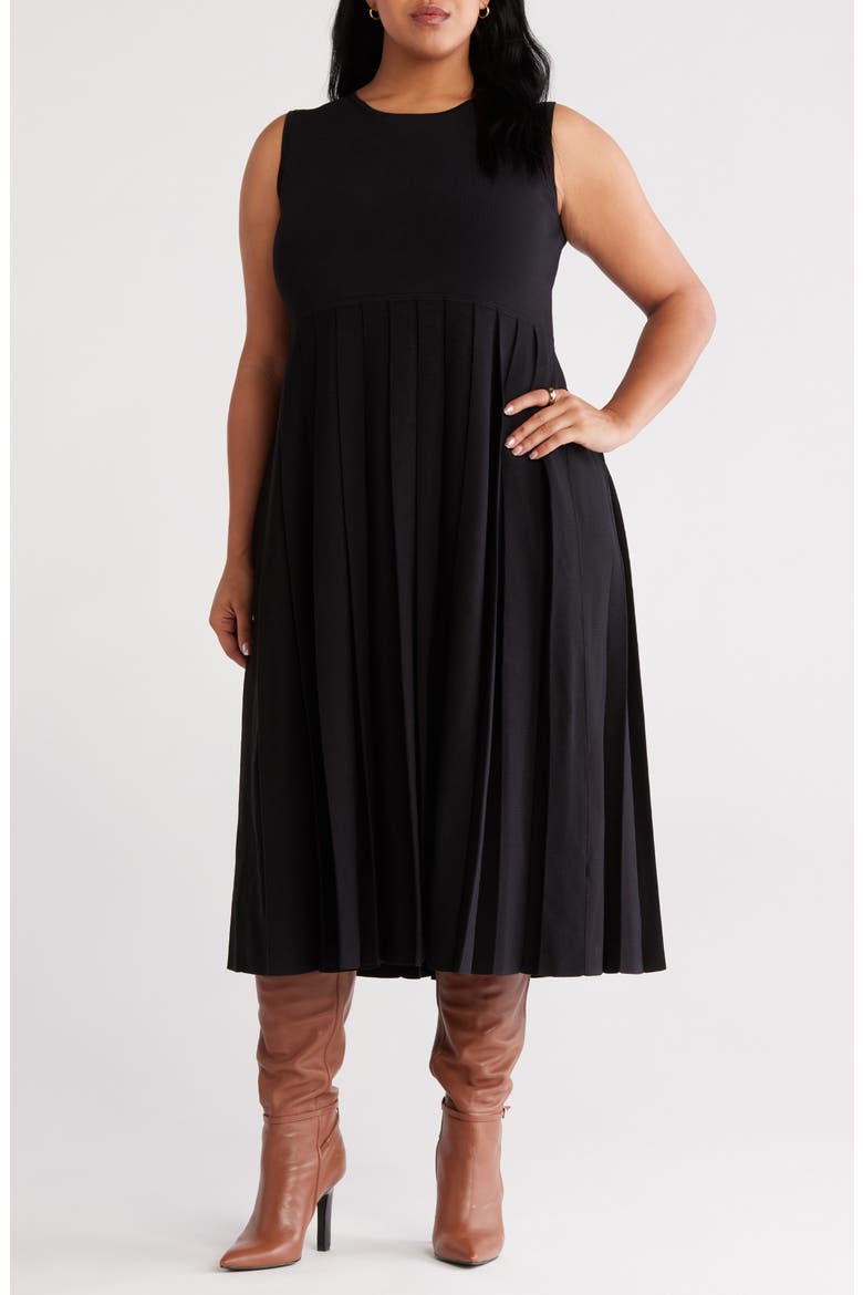 Sleeveless Pleated Sweater Dress, Main, color, BLACK