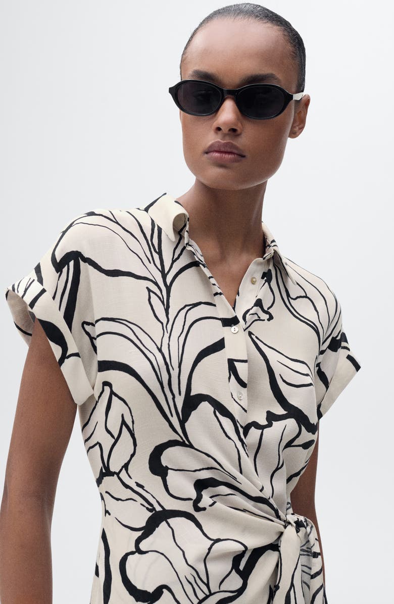 MANGO Floral Side Tie Midi Shirtdress, Alternate, color, Ecru