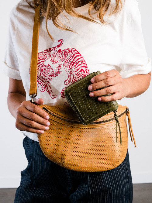 Able Helina Small Zip Around Wallet In Perforated Moss
