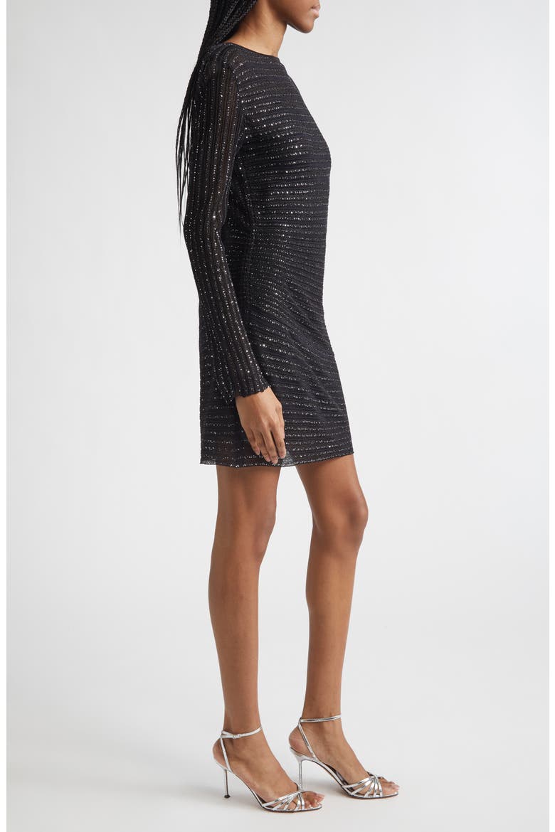 Sequin Metallic Long Sleeve Minidress, Alternate, color, BLACK TONES